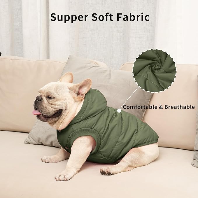 Vecomfy Fleece Lining Extra Warm Dog Hoodie in Winter,Small Dog Jacket Puppy Coats with Hooded Green S