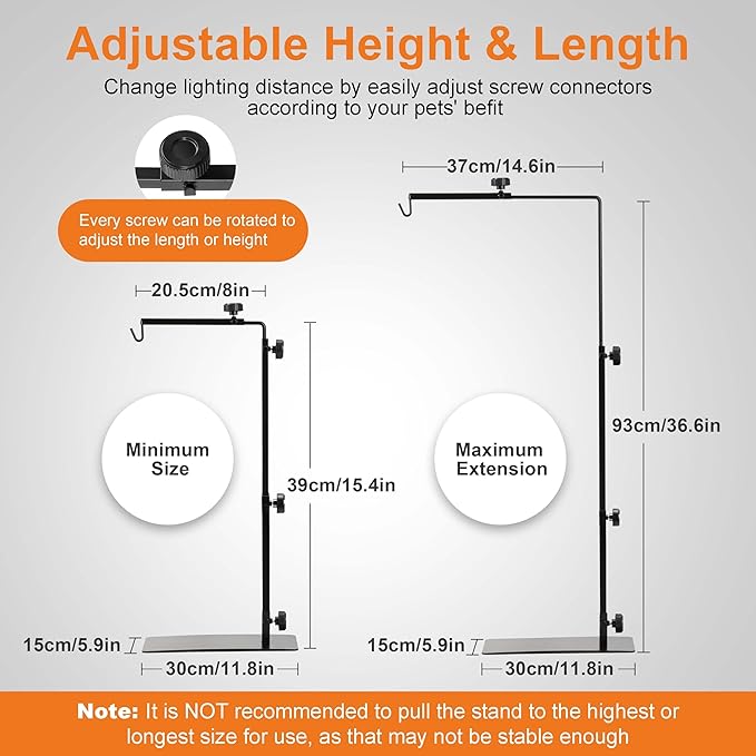 Simple Deluxe Reptile Light Stand Adjustable 15-36.6 inch Floor Lamp Holder, Metal Bracket for Reptile Tank & Terrarium Heating Light