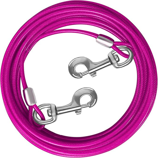 Dog Tie Out Cable 10/15/20/25/30/50 FT Runner for Yard Steel Wire Cable Pink Dog Chains for Outside Dogs Lead for Large Dogs Up to 165 lbs