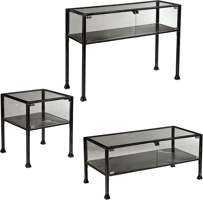 SEI Furniture Terrarium Display Console, Black/Silver Distressing