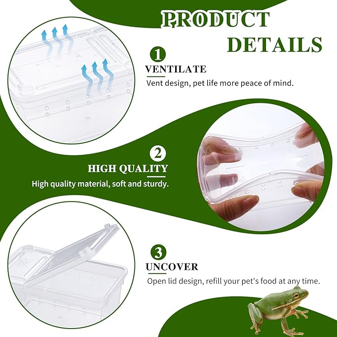 10Pcs Reptile Feeding Box, Transparent Animal Habitat Cage Spider Terrarium, Plastic Breeding Box for Reptile Turtle Spider Frog Scorpion Snake (3.6 x 2.1 x 1.9 in)