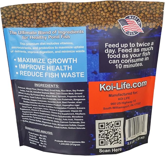 Pond Fish Food Probiotic Blend | 3.5 lb Floating Pellets for Koi & Goldfish | Premium Food in a Resealable Foil Pouch for Freshness