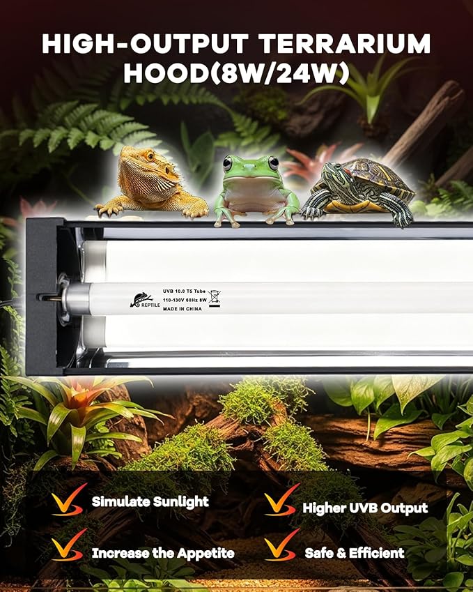 UVB Light for Reptile 24W, T5 UVB Reptile Light Fixture HO Combo Kit with Test Sensor Cards, 22" High Output Reptiles Light Bar UVA UVB Desert Lamp for Turtle Lizard Bearded Dragon Tank