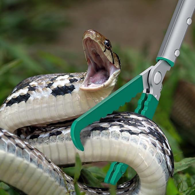 78" Extendable Snake Grabber Reptile Tongs Rattle Snake Catcher Wide Jaw Handling Tool with Lock and Comfortable Grip