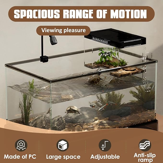 Turtle Basking Platform with Lid and Nonslip Ramp, Acrylic Turtle Ramp, Habitat Enclosure Cage, Aquatic Reptile Ramp Dock, Reptile Terrarium for Aquatic Turtles Transparent 20x14x14cm