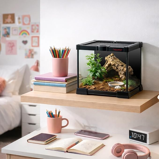 Aquatop 2.1 Gallon Cube Terrarium with Durable Mesh Top for Easy Access & Ventilation - Perfect for Reptiles & Plants, 7.87 x 7.87 x 7.87 Inches, RT-02