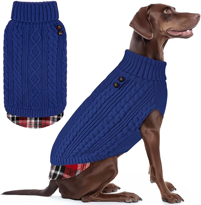 KYEESE Dog Sweater Warm Turtleneck Large Dogs Sweater with Gingham Patchwork Comfy Pet Coat for Fall Winter Cold Weather Soft Pullover Dog Sweaters for Large Dogs