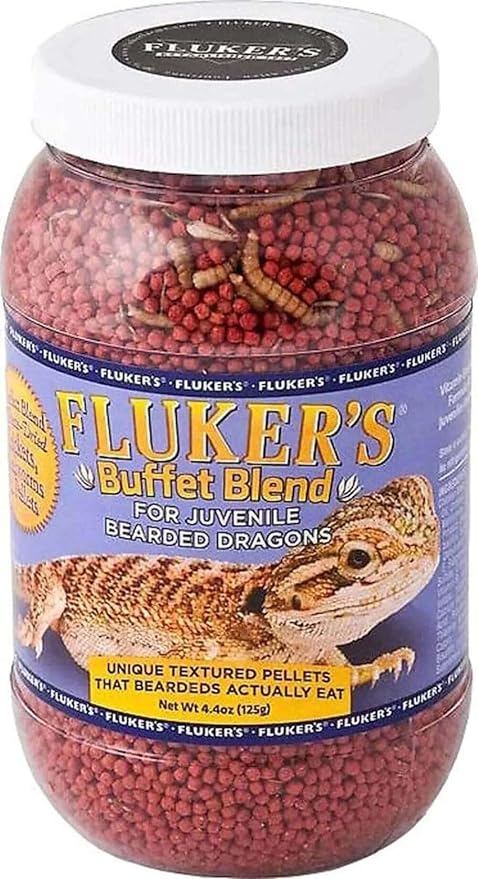 Fluker's Buffet Blend Juvenile Bearded Dragon Diet, Mealworms, Crickets and Pellets, 9 oz