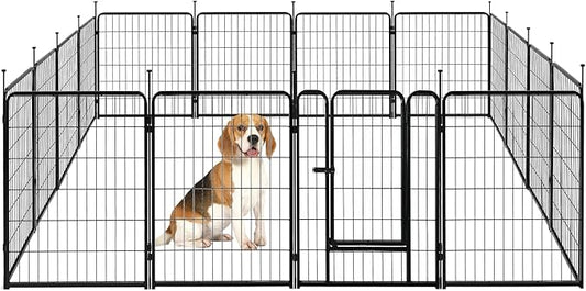 Amazon Basics Dog Playpen, 16 Panels Metal Fence with Door, Foldable for Indoor and Outdoor Use, Suitable for Small to Medium Sized Dogs, 30 Inch Height, Black