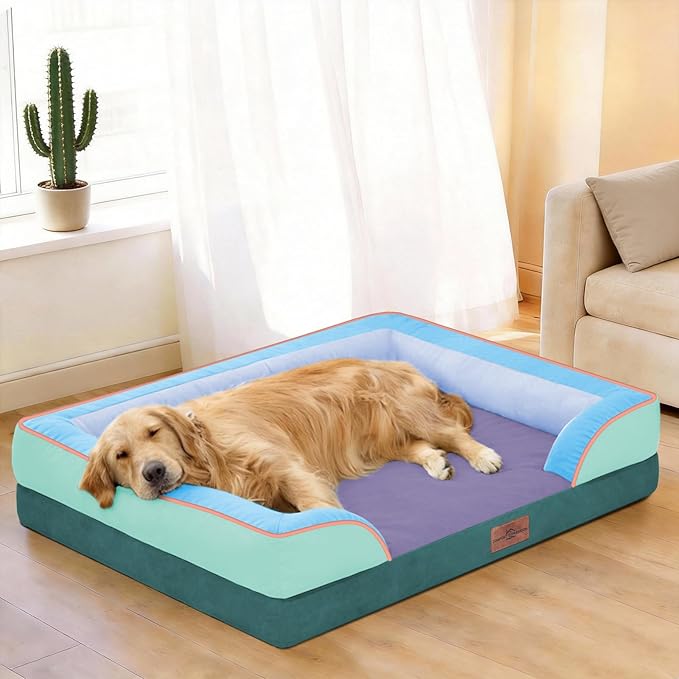 Comfort Expression Orthopedic Dog Bed for Extra Large Dogs 45x35 Inch, Waterproof Egg Crate Foam XL Pet Bed with Removable Bolsters, Dog Couch with Washable Cover & Non-Slip Bottom, Violet Tide