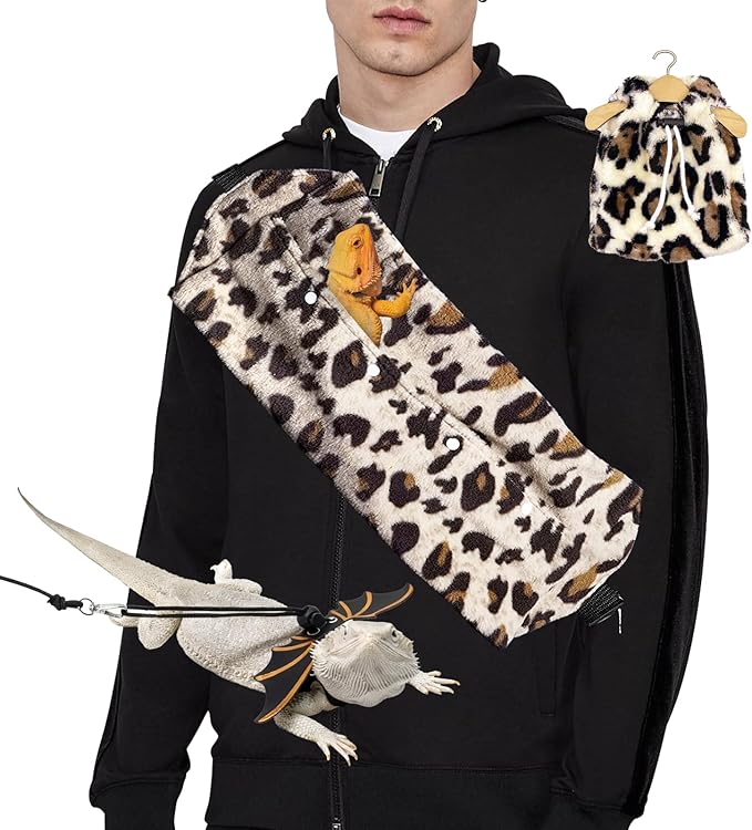 Bearded Dragon Lizard Leash Harness 3-Piece Set,Reptile Small Pet Backpack,3 Size Pack Adjustable Bearded Dragon Harness and Soft Comfortable Lizard Vest -Leopard Pattern