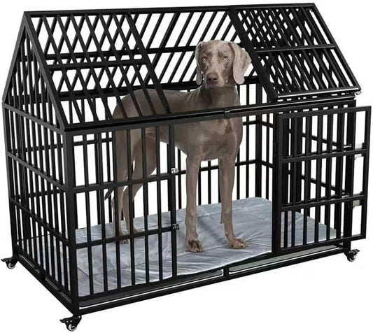 54 Heavy Duty Dog Crate with Mat, Escape Proof Dog Kennel Indoor, High Anxiety Dog Cage with Double Door, Extra Large Crate for Large Dogs with Removable Tray