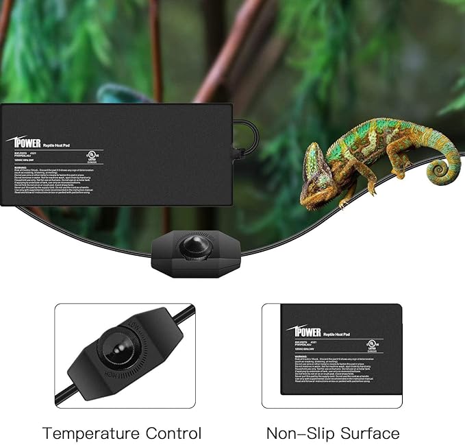 iPower 8x18 Inch Reptile Heating Pad with Adjustable Controller Knob, Under Tank Heater Mat for Turtles, Lizards, Snakes, Amphibians & Small Pets