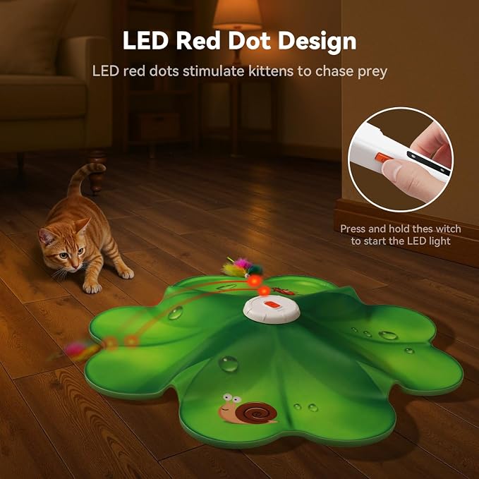 FEELNEEDY Rechargeable Cat Toys, 2 in 1 Hide and Seek Game Interactive Cat Toy, Movable LED Red Dot, Moving Concealed Feathers, Durable Exercise Toys for Indoor Cats, Bored Adult Cats Wand Toy - Image 5