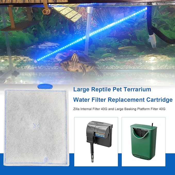 Large Reptile Pet Terrarium Water Filter Replacement Cartridge for Zilla Internal Filter 40G and Large Basking Platform Filter 40G, Turtle Tank Filter Cartridges for Zilla Turtle Filters -6Pack