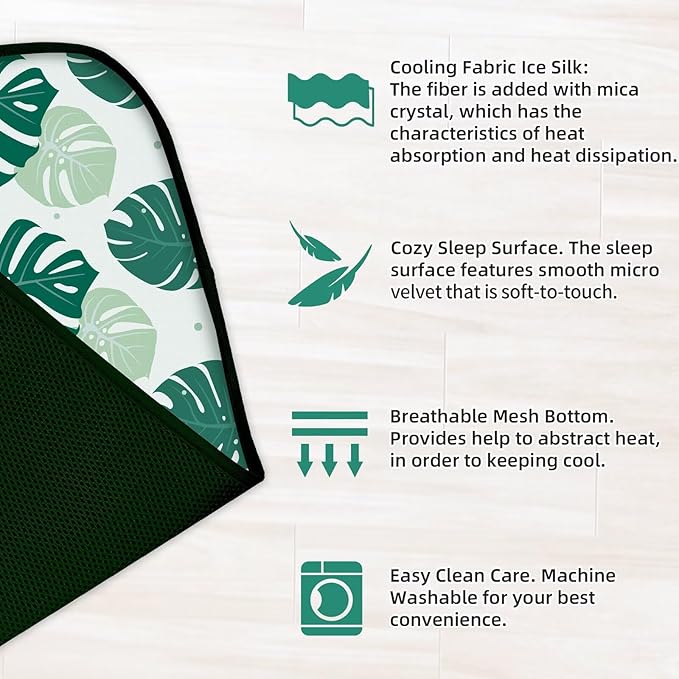 NWK Pack of 4 Pet Cooling Mat -Q-Max>0.345 Ice Silk Cooling Mat for Dogs & Cats Portable & Washable Pet Cooling Blanket, Car Seats, Beds for Summer (4pcs, Green Leaf, 27'' X 20'' X 0.3'')