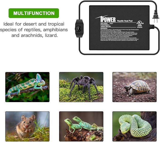 iPower 6x8 Inch Reptile Heating Pad with Adjustable Controller Knob, Under Tank Heater Mat for Turtles, Lizards, Snakes, Amphibians & Small Pets