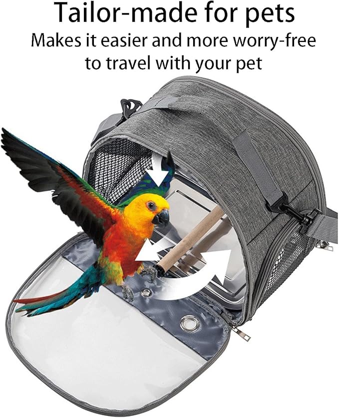Portable Bird Cage Bird Carriers Foldable Panoramic View with Perch Removable Tray for Parrot Hamster Hedgehog Rabbit Sugar Glider (Light Red)