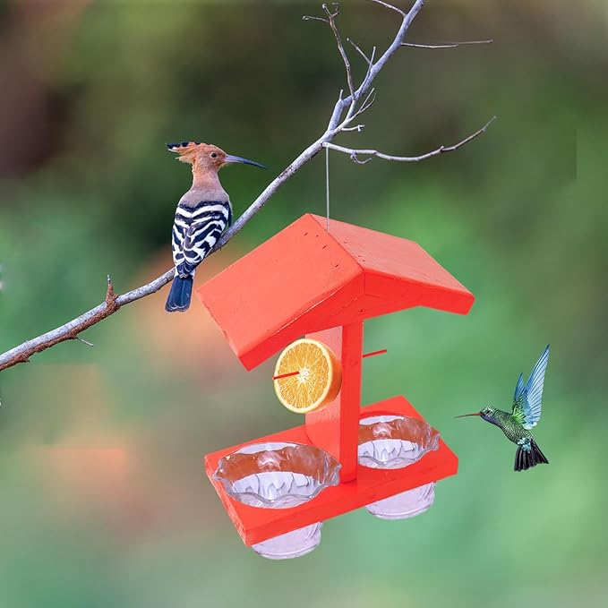 Clear Chamber Bird Feeders Water Dispenser Hanging Wood Construction Garden Accessory Weatherproof Hanging Bird Feeders