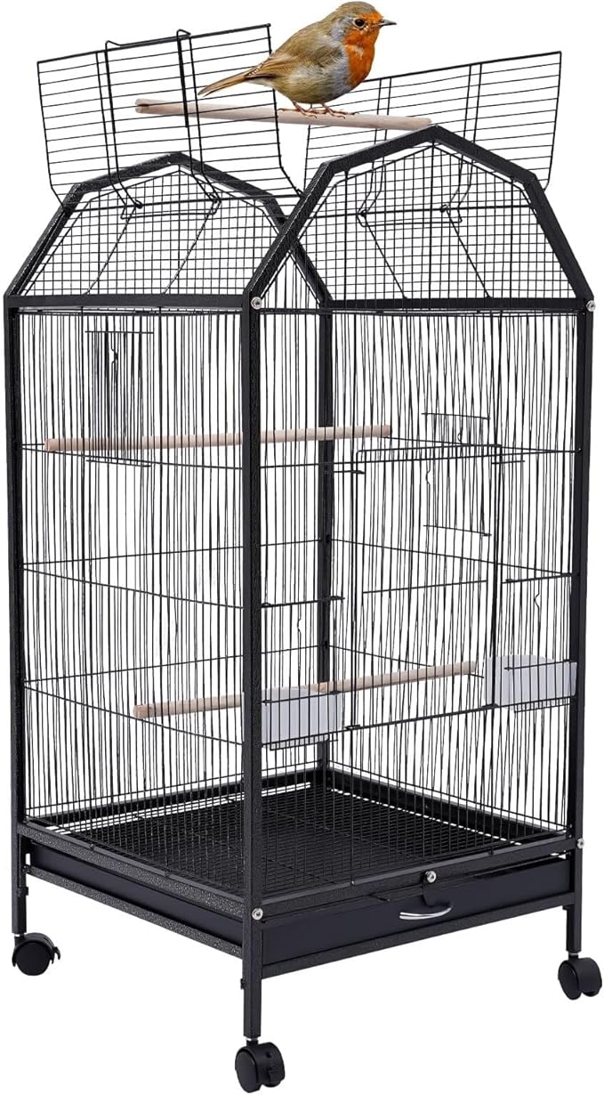 Bird Cage Metal Bird Aviary Parrot Cage Flight Birdcag Bird Carrier Travel Carrier Cage Parakeet Cage Movable Cage with 5 Doors
