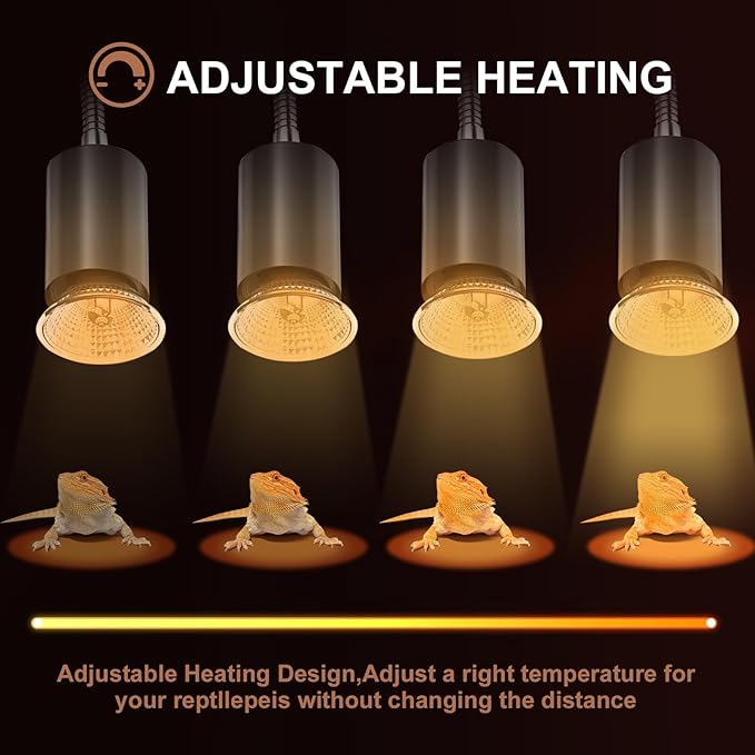 Turtle Heat Lamp for Reptile,UVA Light for Turtle,Bearded Dragon Basking Light Bulbs,Dimmable 360°Gooseneck Heating Lamp,with E26 Bulb (25W*2，50W*2)