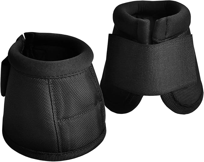 Equine Ballistic Overreach Bell Boots, No-Turn Horse Hoof Protection Boots (Sold in Pairs) Black Medium