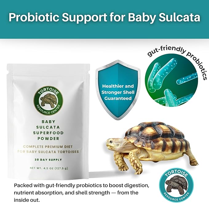 Baby Sulcata Food with Calcium - Human Grade Scientifically Formulated Diet for Healthy Growth - High Fiber Low Protein with Probiotics - 4 oz 30-Day Supply (Makes a