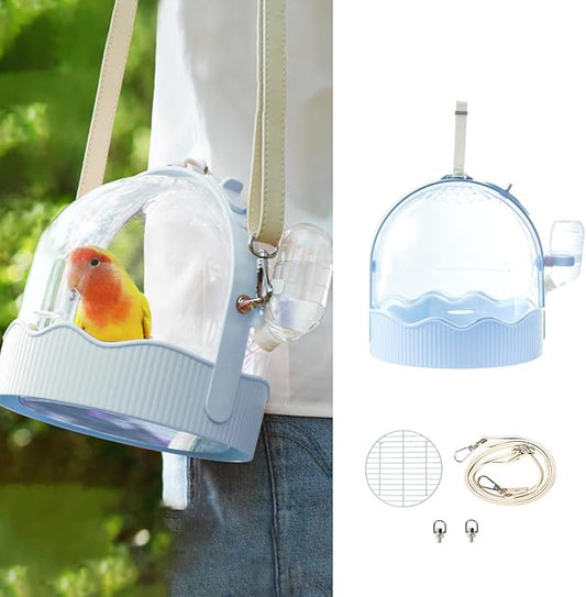 MANON ROSA Bird Carrier Cage with Water Bottle, Portable Travel Carry Case for Small Pets: Lovebird, Budgie, Parakeet, Cockatiel, Conures (Blue)