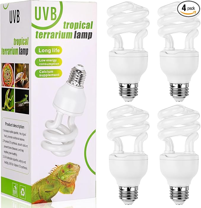 Reginary 4 Pcs UVB Reptile Light 15.0 13w UVB Bulb for Desert Tropical & Sub-Tropical Reptiles Compact Fluorescent Lamp, Ideal for Chameleons, Lizards, Tortoises, Snakes, Iguanas & Turtles