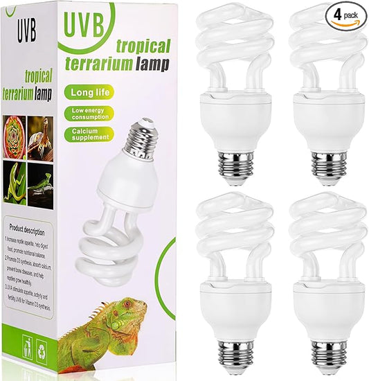 Reginary 4 Pcs UVB Reptile Light 15.0 13w UVB Bulb for Desert Tropical & Sub-Tropical Reptiles Compact Fluorescent Lamp, Ideal for Chameleons, Lizards, Tortoises, Snakes, Iguanas & Turtles