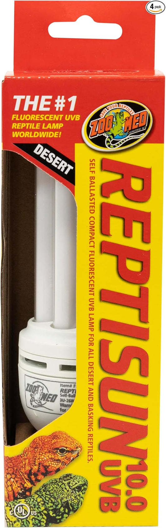 Zoo Med ReptiSun 10.0 UVB Compact Flourescent Replacement Bulb 26 Watts - Pack of 4