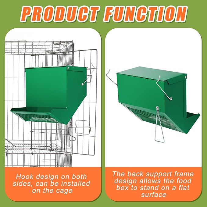 Maxcheck 2 Pcs Rabbit Feeder for Cages Small Animal Food Pellet Dispenser with Lid Metal Chicken Grit Oyster Shell Squirrel Feeders Outside(7.7 Inches,Mesh Bottom,Green)