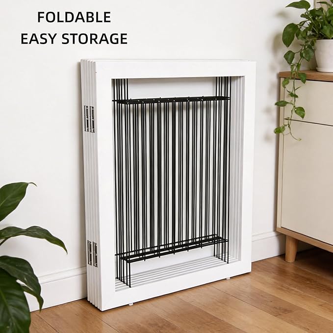 ZJSF Freestanding Dog Gate Indoor, Foldable Dog Fence for Doorways,Hallways or Stairs, Sturdy Wood Extra Wide Pet Gate with Support Feet,White,24 "Height-6 Panels