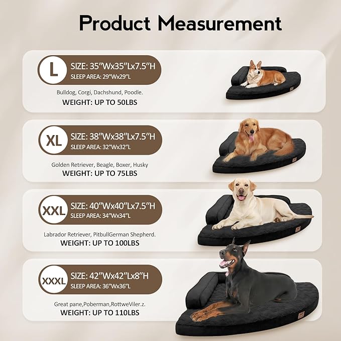 MEKIY Large Dog Bed - XL Orthopedic Egg-Crate Memory Foam Dog Beds with Removable Washable Cover, Waterproof Pet Beds with Non-Slip Bottom, Black