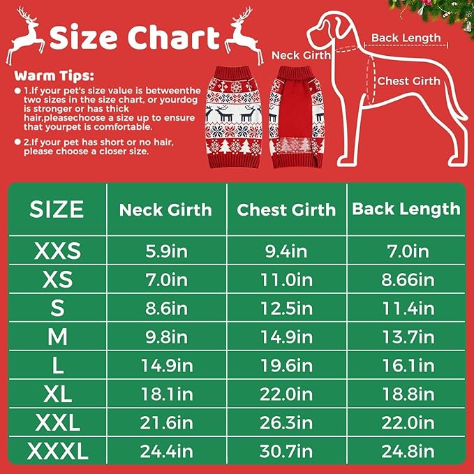 Christmas Dog Sweaters for Small Medium Large Dogs and Cats,Pet Soft Warm Holiday Outfit Girl & Boy,Pup Winter Clothes Turtleneck Double Knitting Collar for Outdoors Playing (Deer,3XL)
