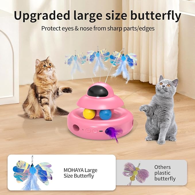 MOHAYA Automatic Cat Toys,4-in-1 InteractiveCat Toys for Bored Indoor Adult Cats, Electric Flying Butterfly,Rechargeable Moving Ambush Feather,Pink Kitter Toy Track Balls - Image 5