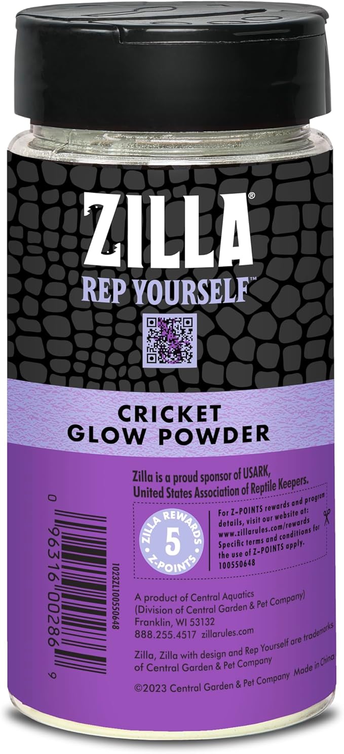Zilla Cricket Glow Powder — add to Reptile Food for a Fun Twist, More exciting Than Plain Calcium Powder Fluoresces Under Black Light, Ideal for Insectivores, 4 Ounces