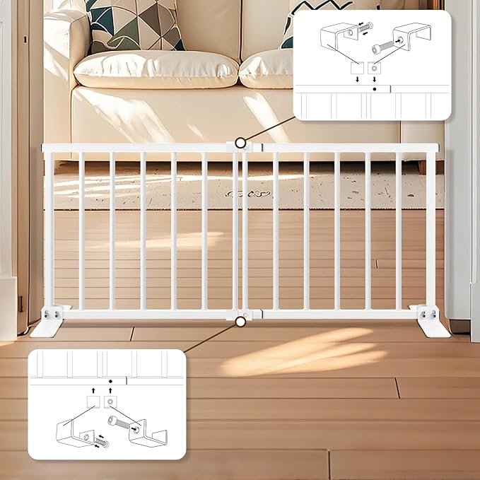 Freestanding Short Dog Gate - No Drill Pressure Mount, 13" Tall Small Pet Gate Easily Step Over, 16"- 30'' Width Expandable Metal Small Puppy Gate for Stairs, Doorways, Kitchen, House, Indoor/Outdoor