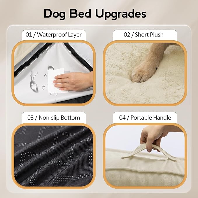 MEKIY Large Dog Bed - XL Orthopedic Egg-Crate Memory Foam Dog Beds with Removable Washable Cover, Waterproof Pet Beds with Non-Slip Bottom, Beige