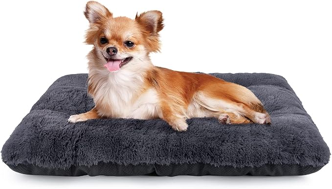 JOEJOY Dog Bed Crate Pad, Deluxe Plush Washable Dog Beds Fulffy Soft Kennel Pad Anti-Slip Pet Sleeping Mat for Small Dogs, 23" x 18", Grey