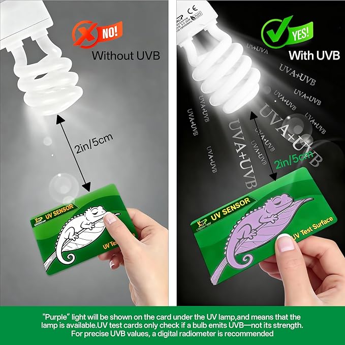 UVB Reptile Light 5.0: 26W Tropical & Subtropical UVA UVB Reptile Light Bulb, UVB Light for Reptiles Compact Fluorescent Terrarium Lamp,UVB Bulb for Chameleon Turtle Gecko Include UV Sensor Card