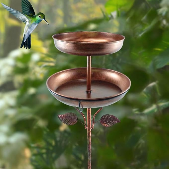 Bird Bath Metal Bird Feeder Double Layer Easy to Clean Refill Large Capacity Accessories Garden Yard Decor for Patio Children, Height 85 cm
