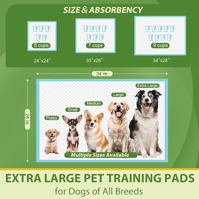 DEEP DEAR Extra Large Dog Pads 28"x34", 30 Count Thicker Puppy Pads XL, Super Absorbent Pee Pads for Dogs, Disposable Incontience Underpads for Doggies, Cats, Rabbits, Pups, Leak-Proof Pet Potty Mats