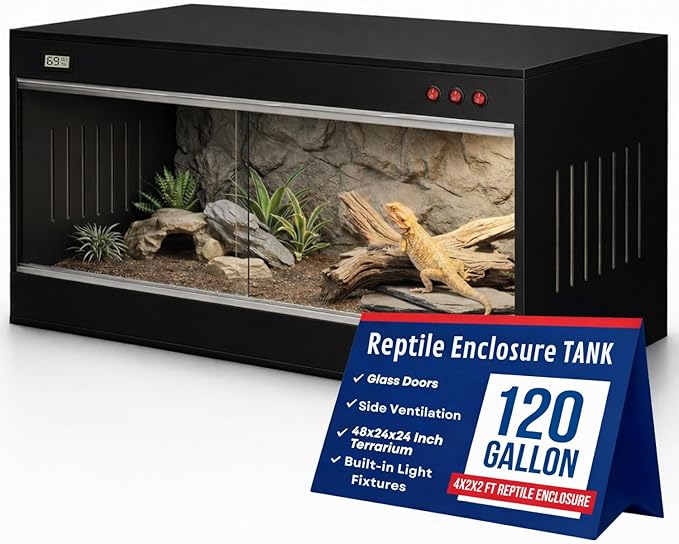 120 Gallon Bearded Dragon Tank - 4x2x2 ft Reptile Enclosure with Sliding Glass Doors and Ventilation 48x24x24 Inch Terrarium for Bearded Dragon, Leopard Gecko, Snakes, Lizards, Tortoise, and Reptiles