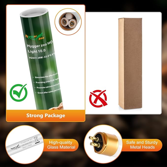 UVB Light for Reptiles Bearded Dragon, 2 Pack T5 UVB Reptile Light UVB Bulb 10.0 39W UVA UVB Reptile Light Bulb Terrarium Light Lamp Tube for Turtle Chameleon Leopard Gecko Snake Tank, 34 Inch