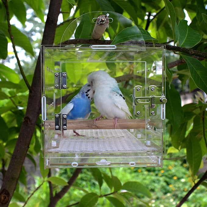 Flight Cage Plastic Bird Carrier Portablebird Cage with Feeding Cups Bird Travel Cage for Extra Small Finches Bird Cage