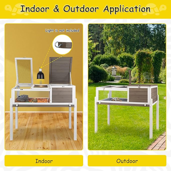Gowoodhut Turtle Box Tortoise Enclosure with Removable Legs - Turtle & Tortoise Habitat for Indoors & Outdoors - Leakproof Tray & Lamp Holders Included - Breeding Box