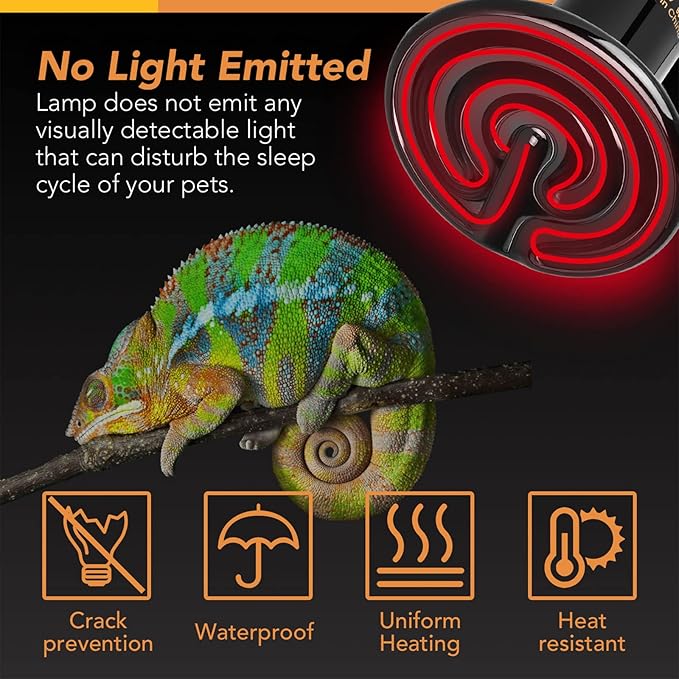 Simple Deluxe Ceramic Heat Emitter Reptile Heat Lamp Bulb 60W 2-Pack, No Light Emitting Brooder Coop Heater for Amphibian Pet Terrariums Habitat, Snake/Lizard/Spider, Incubating Chicken,Black