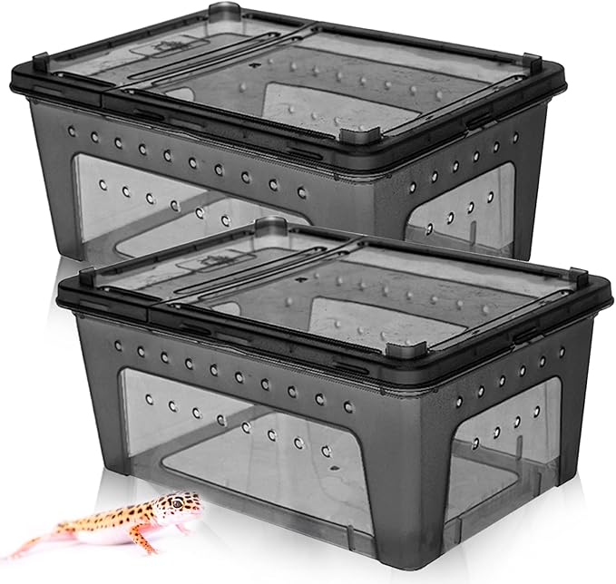 Hamiledyi 2PCS Reptile Feeding Box Snake Breeding Box Transparent Animal Habitat Cage Portable Plastic Turtle Transport Container for Bearded Dragon Lizard Spider Frog Scorpion Gecko 12.6 x 8.6 x 5.9