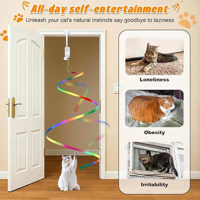 Automatic Interactive Cat Toy Rechargeable, Hanging Cat Toy, Cat Door Toy, Cat Enrichment Toys for Indoor Cats & Kitten, Doorway Electric Cat Teaser for Exercise, Boredom Relief & Fun Games - Image 2